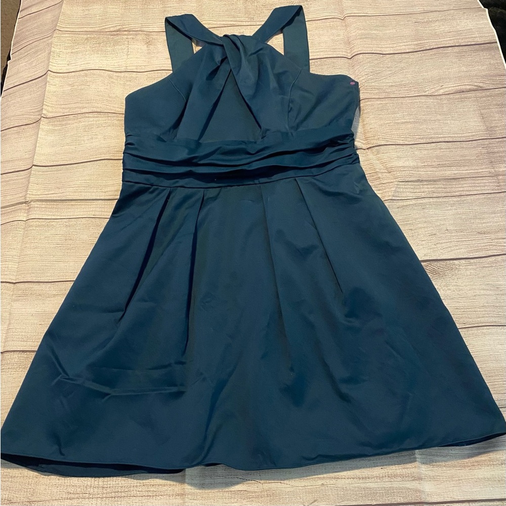 David’s Bridal (Style 83690) Teal Pocketed Halter Dress